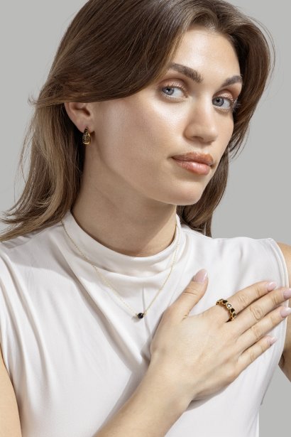 Øredobb Dark Crystal Hoop - 18k Gullbelagt