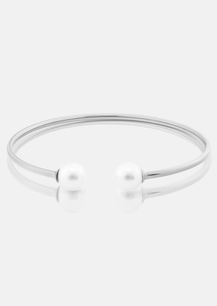 Pearl End Cuff Bracelet - Silver Plated