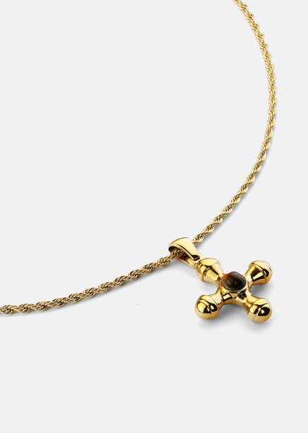 Emerald Cross Brown Halskjede – 18k Gullbelagt