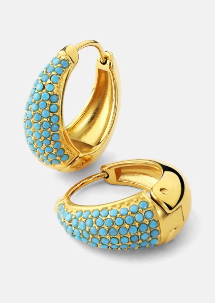 Øredobb Turquoise Crystal Bold Hoops - 18k Gullbelagt