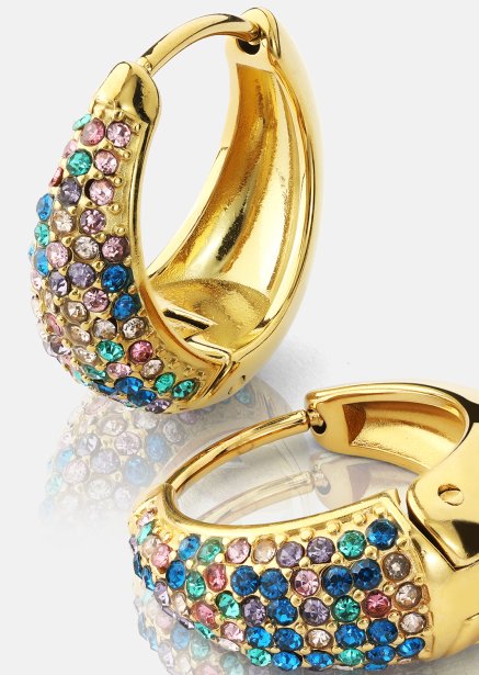 Øredobb Multicolor Crystal Bold Hoops - 18k Gullbelagt