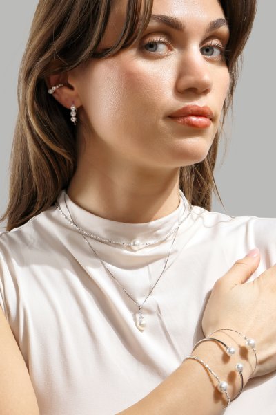 Øredobb Pearl Arc - Silver Plated