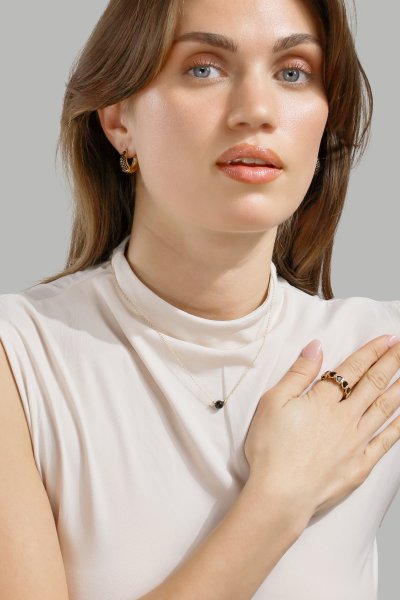 Øredobb Dark Crystal Hoop - 18k Gullbelagt