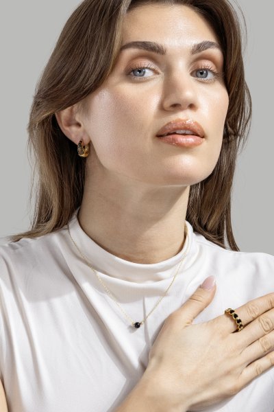 Øredobb Dark Crystal Hoop - 18k Gullbelagt