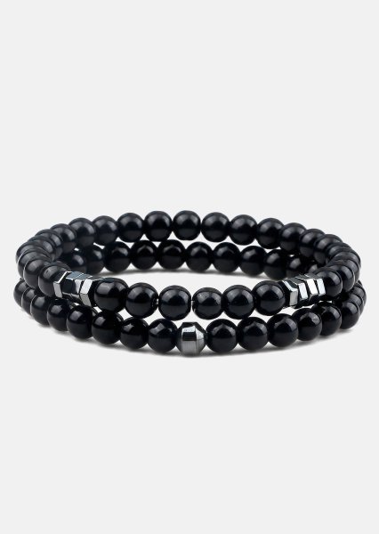 Perlearmbånd Obsidian Halo