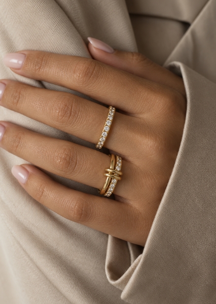 Ring Stacked Crystal - 18k gullbelagt