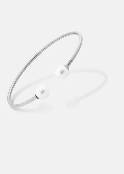 Pearl End Cuff Bracelet - Silver Plated