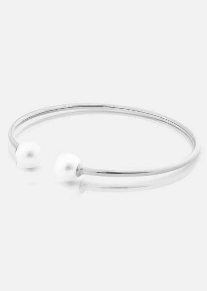Pearl End Cuff Bracelet - Silver Plated