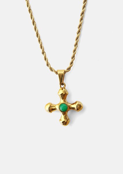 Emerald Cross Green Halskjede – 18k Gullbelagt