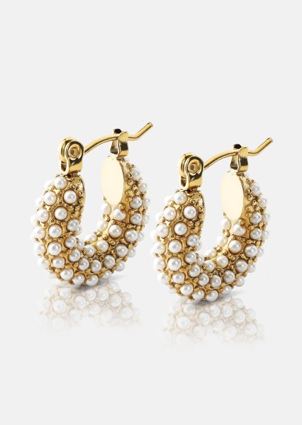 Chunky Pearl Hoop Ørepynt - 18k Gold Plated