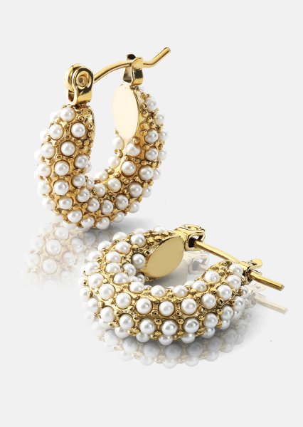 Chunky Pearl Hoop Ørepynt - 18k Gold Plated
