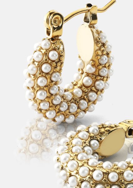Chunky Pearl Hoop Ørepynt - 18k Gold Plated