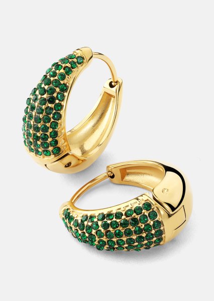 Øredobb Green Crystal Hoop - 18k Gullbelagt