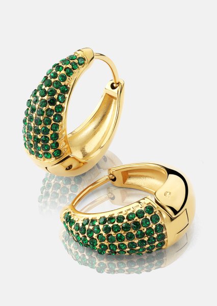 Øredobb Green Crystal Hoop - 18k Gullbelagt