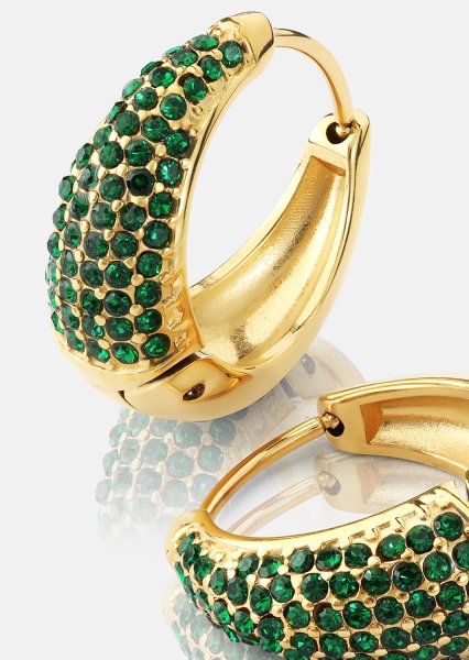 Øredobb Green Crystal Hoop - 18k Gullbelagt