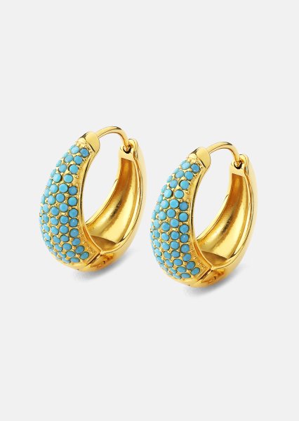 Øredobb Turquoise Crystal Bold Hoops - 18k Gullbelagt