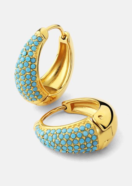 Øredobb Turquoise Crystal Bold Hoops - 18k Gullbelagt