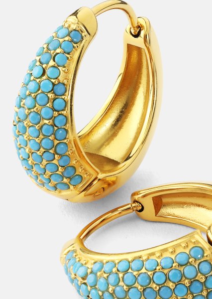 Øredobb Turquoise Crystal Bold Hoops - 18k Gullbelagt