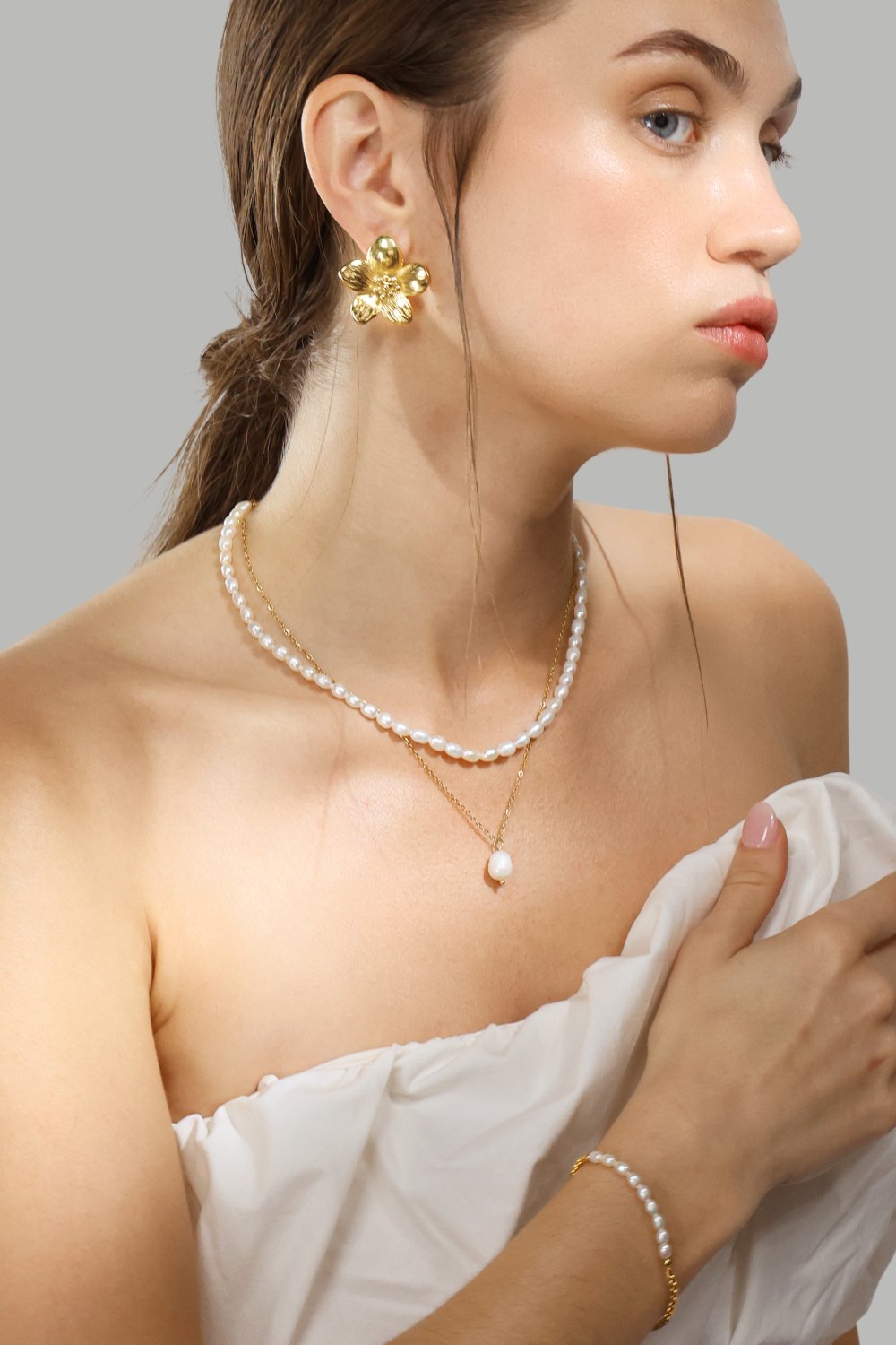 Halskjede Duo Pearl & Gold - 18k Gold Plated