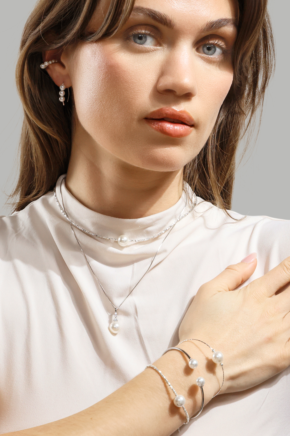 Øredobb Pearl Arc - Silver Plated