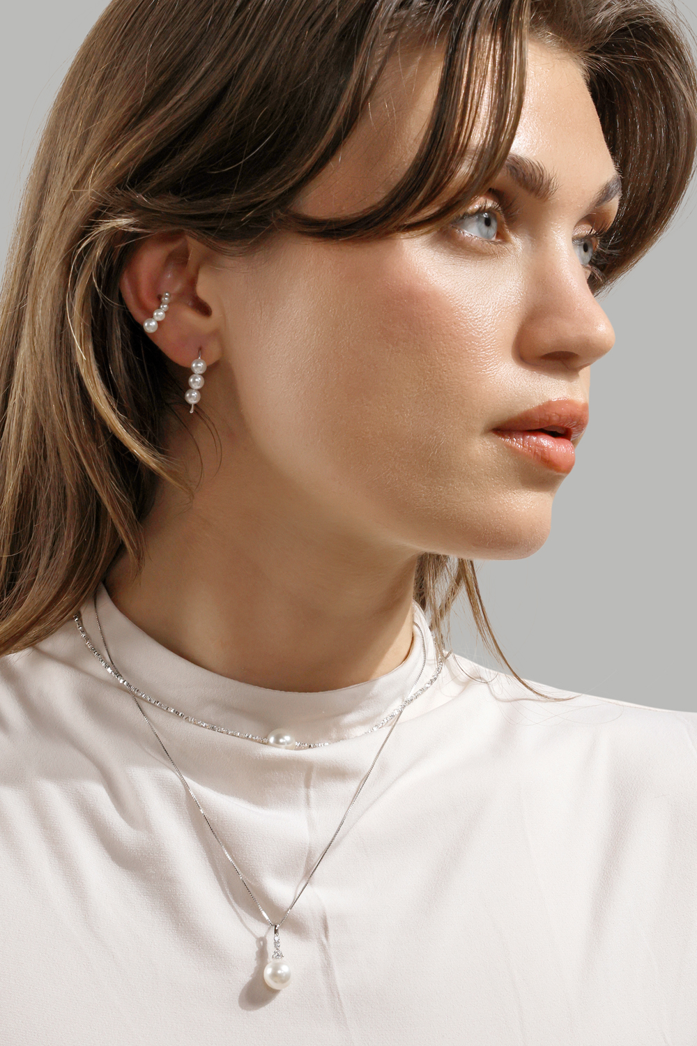 Øredobb Pearl Arc - Silver Plated