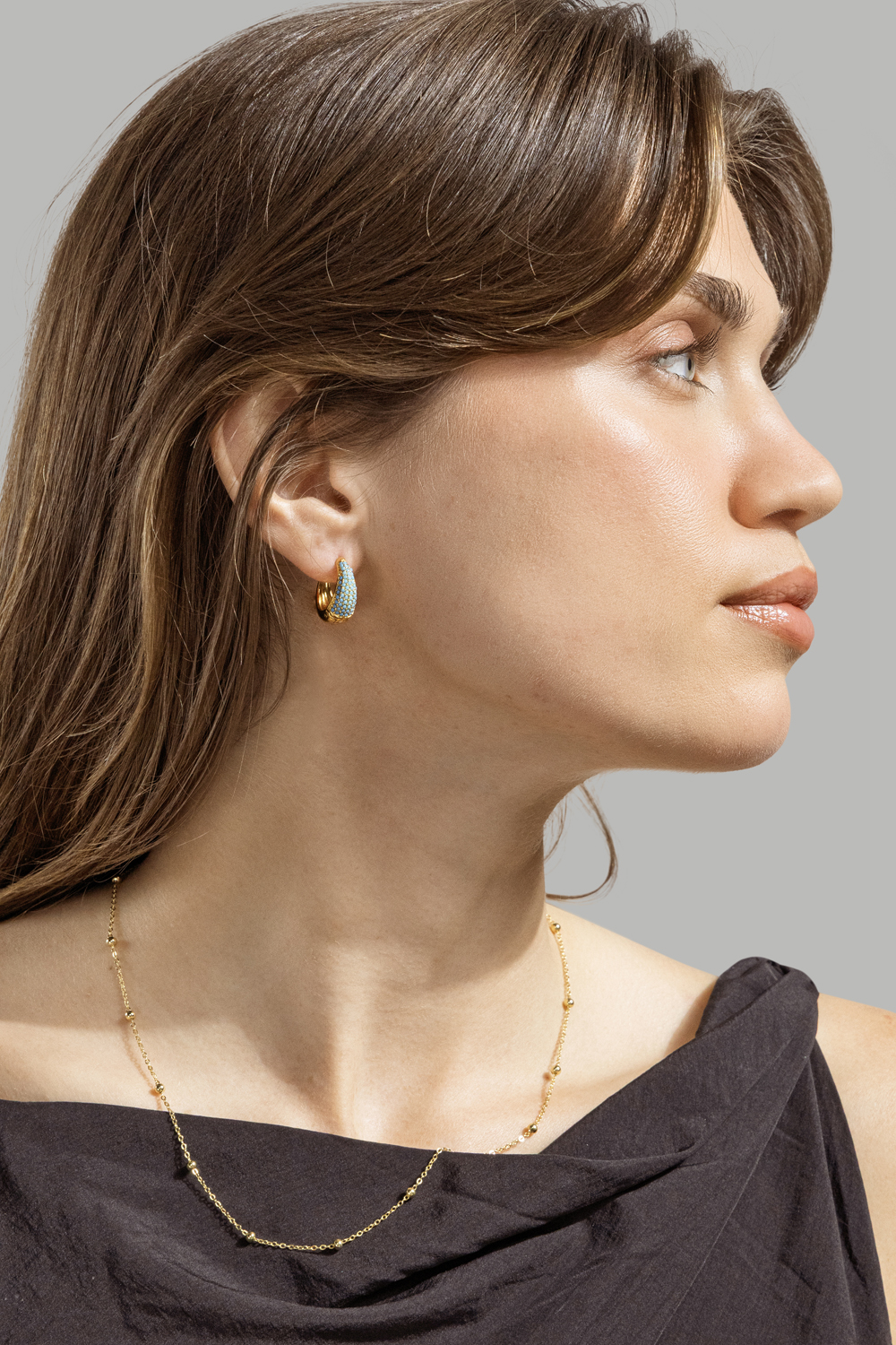 Øredobb Turquoise Crystal Bold Hoops - 18k Gullbelagt