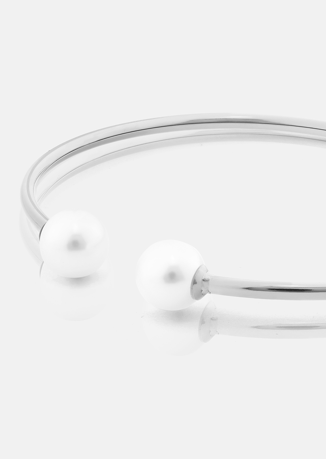 Pearl End Cuff Bracelet - Silver Plated
