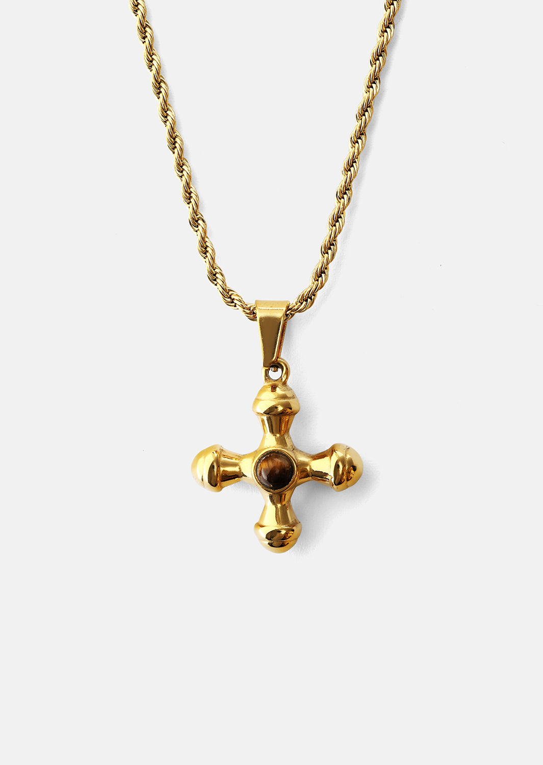 Emerald Cross Brown Halskjede – 18k Gullbelagt