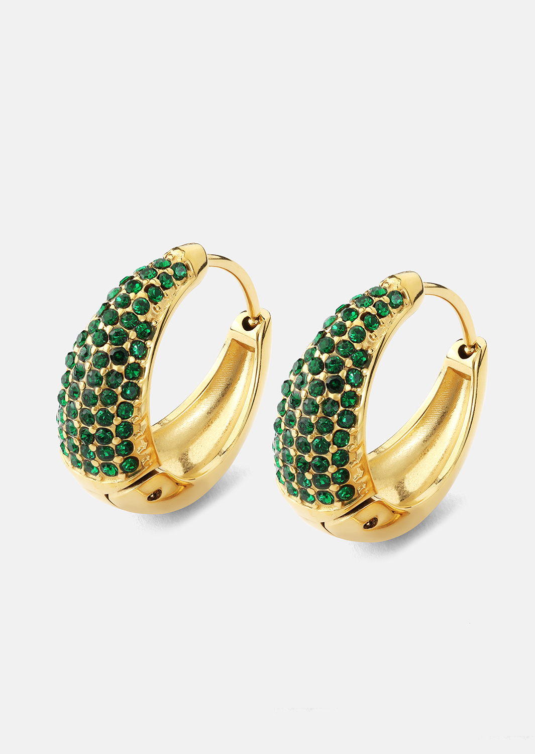 Øredobb Green Crystal Hoop - 18k Gullbelagt