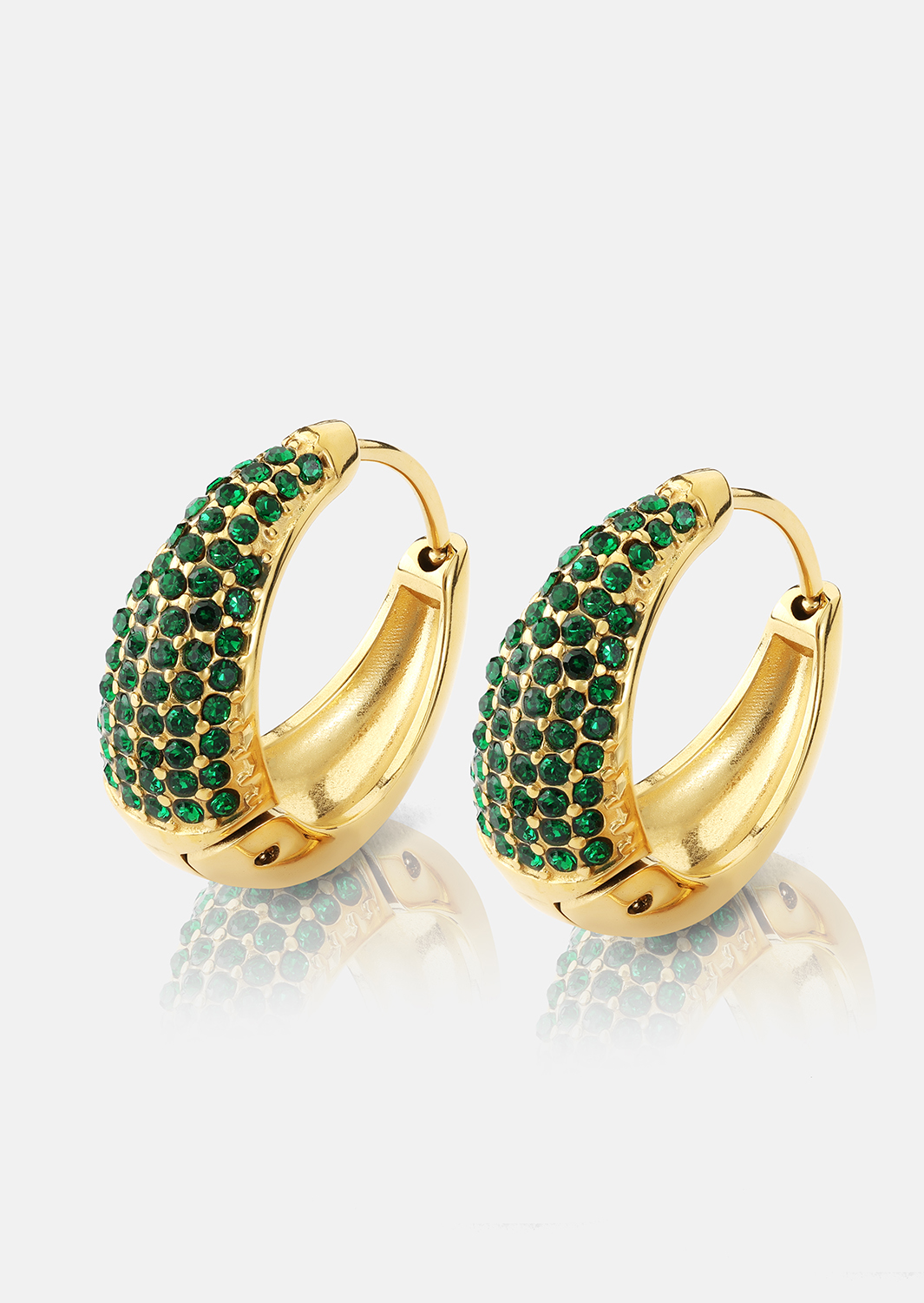 Øredobb Green Crystal Hoop - 18k Gullbelagt