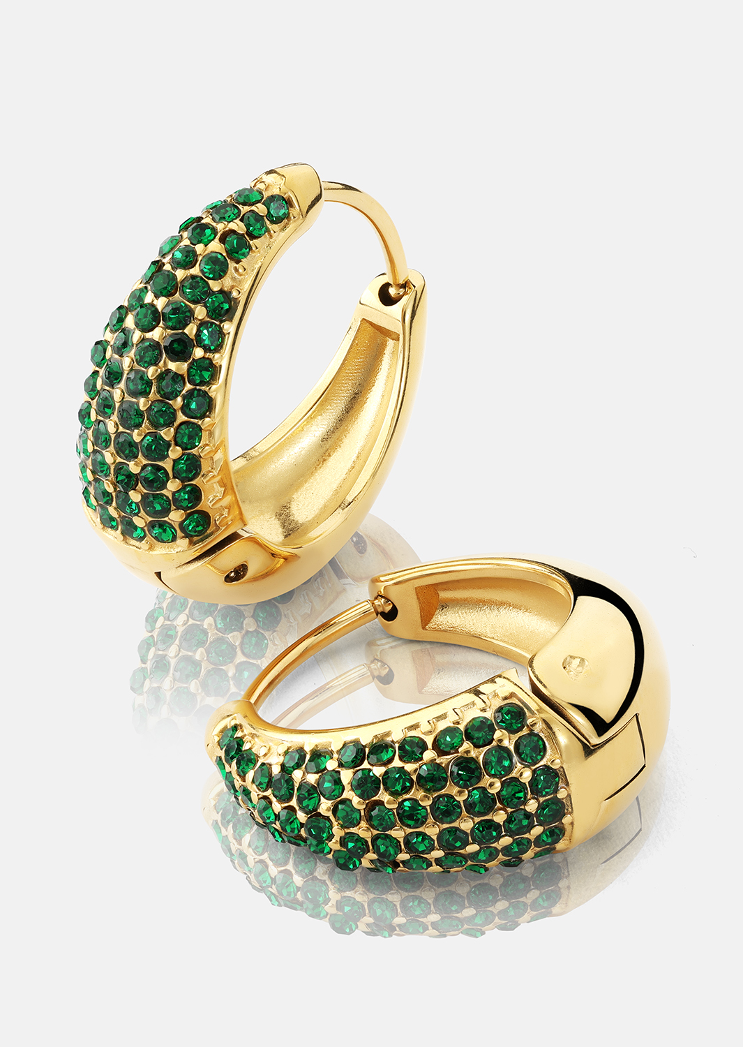 Øredobb Green Crystal Hoop - 18k Gullbelagt