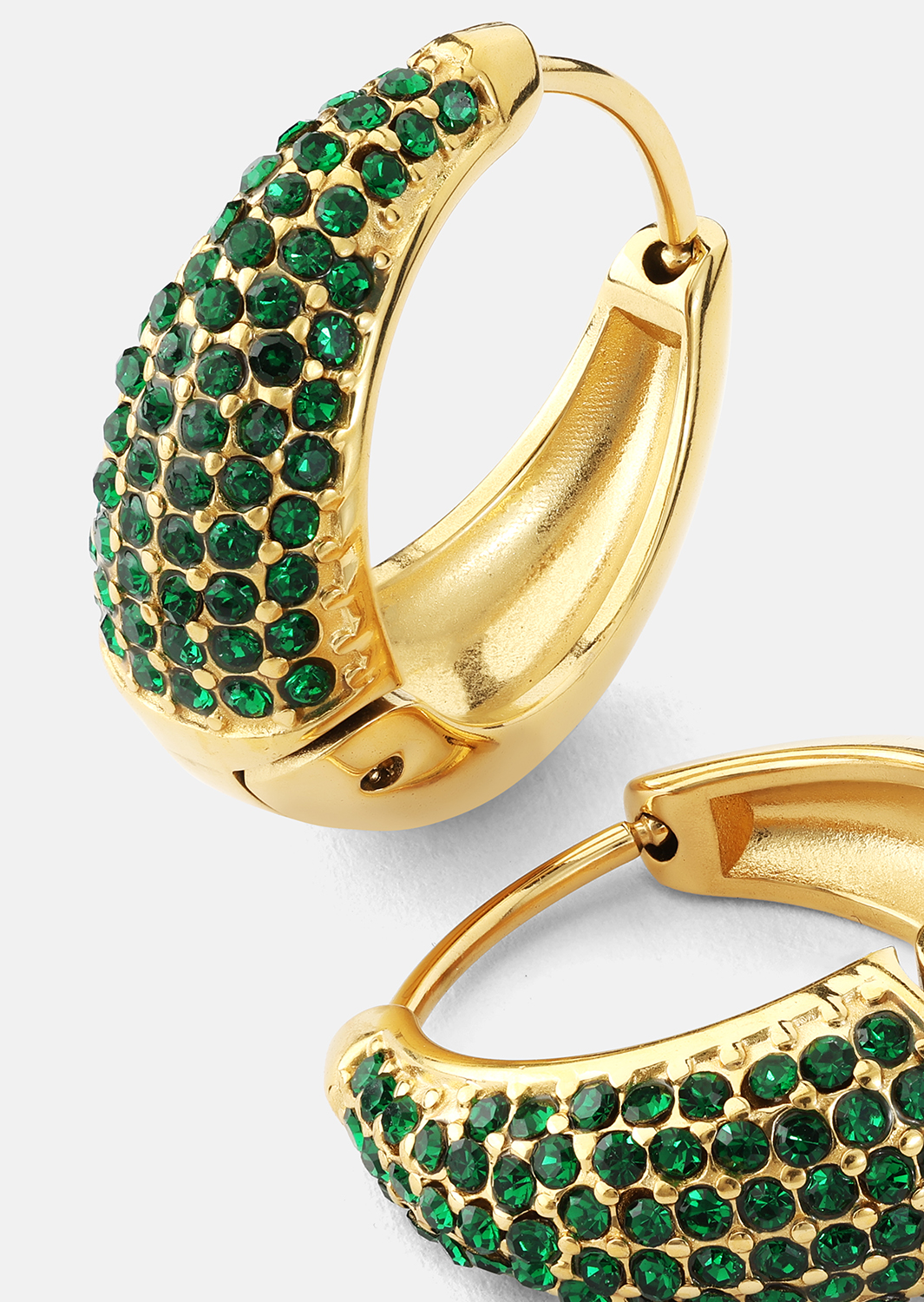 Øredobb Green Crystal Hoop - 18k Gullbelagt